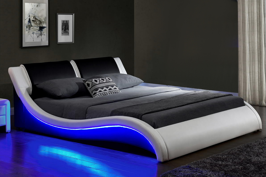 1178-1 Fráma Leaba Tonn faoi stiúir Futuristic Upholstered LED