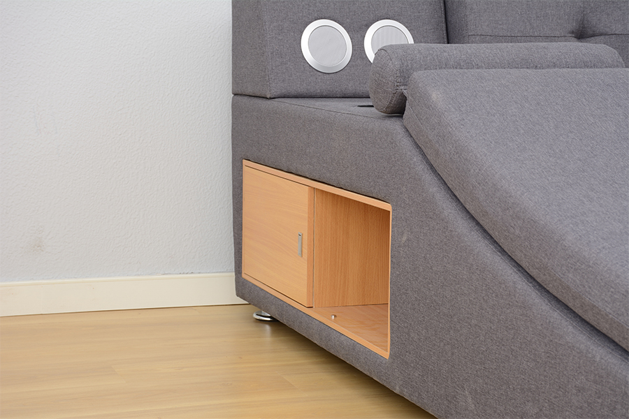 1550 Cainteoir Bluetooth Fráma Leaba Comhtháite Fóillíochta Upholstered