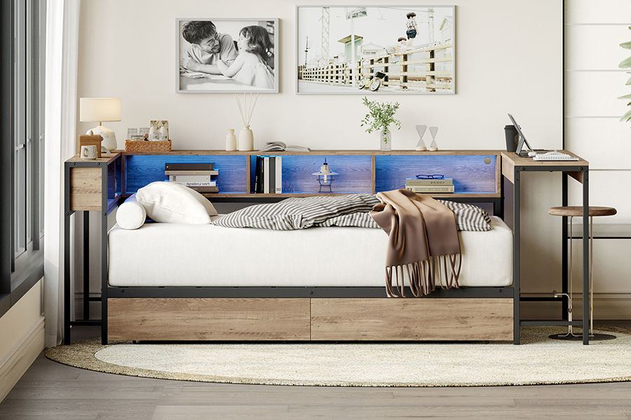 4599-1-3DU Staidéar Fráma Leaba Miotail le Deasc Cruth L
