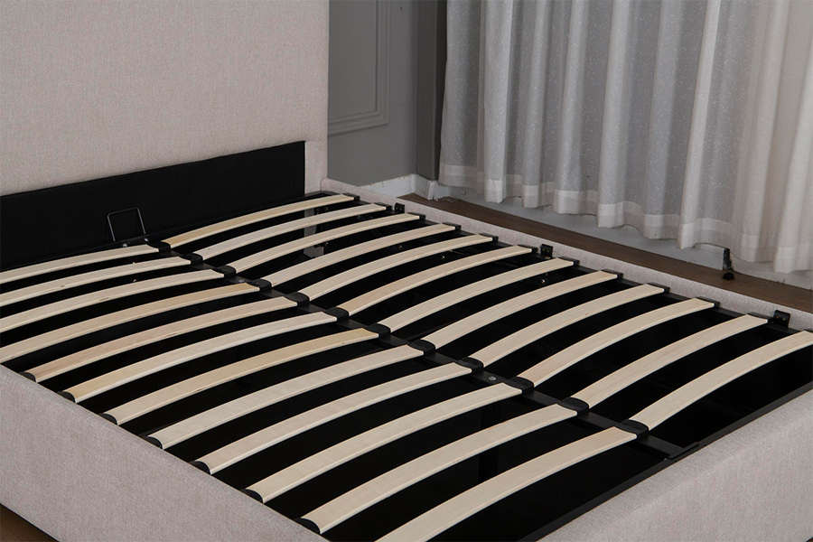 5017G Fabraic Beige Nua-Aimseartha Fráma Leaba Stórála Hiodrálacha Upholstered
