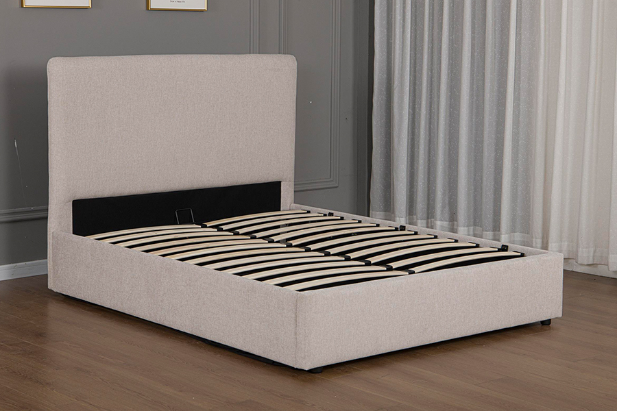 5017G Fabraic Beige Nua-Aimseartha Fráma Leaba Stórála Hiodrálacha Upholstered
