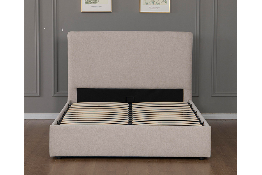 5017G Fabraic Beige Nua-Aimseartha Fráma Leaba Stórála Hiodrálacha Upholstered