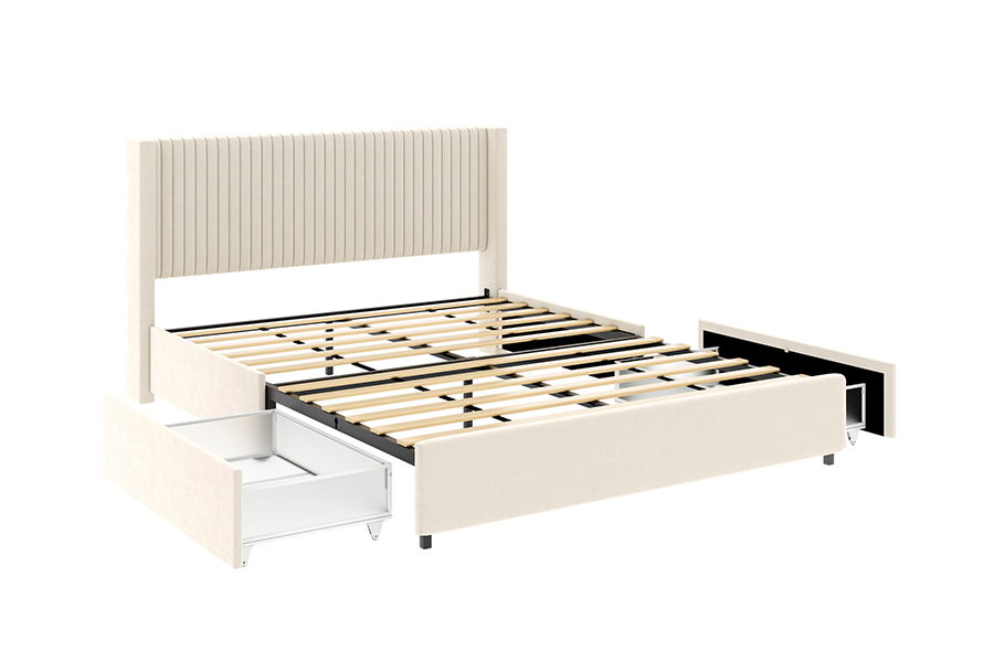 Fráma Leaba Stórála Cuasaithe Leaba Bog Inchoigeartaithe N18 Beige Nua-Aimseartha