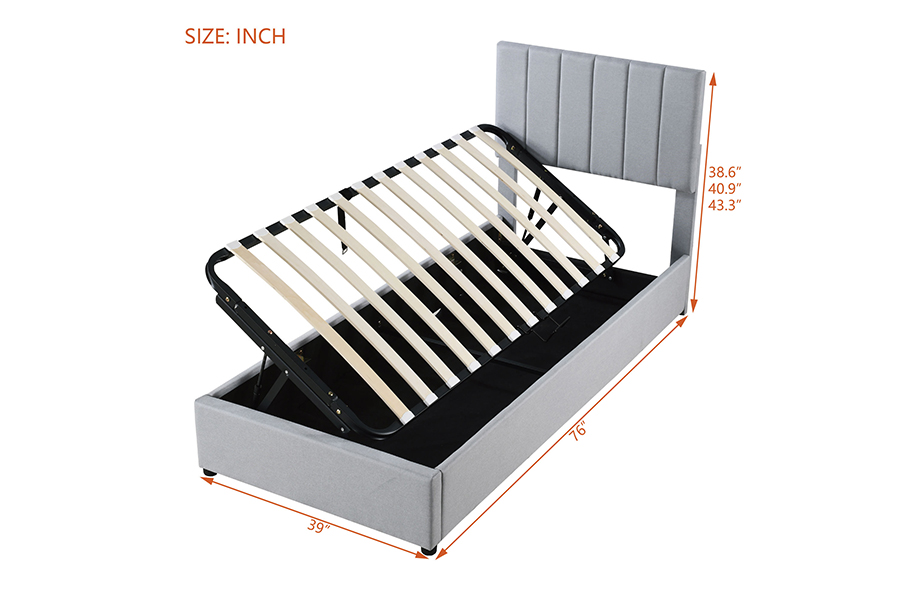 N16 Fabraic Liath Nua-Aimseartha Feidhm stórála in-ardaithe Fráma Leaba Stórála Upholstered