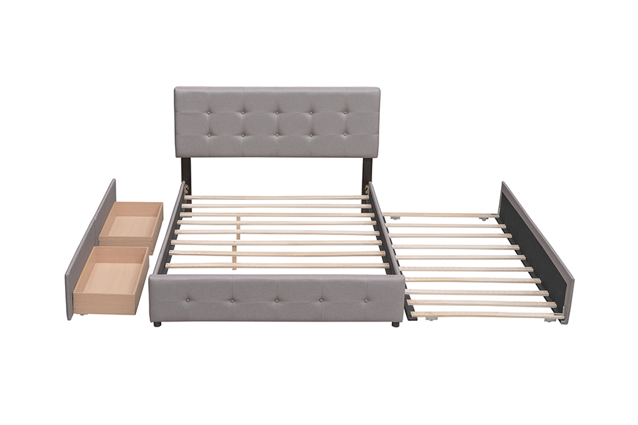 N15 Fráma Inchoigeartaithe Trundle Dúbailte Trundle Bunk Leaba Upholstered