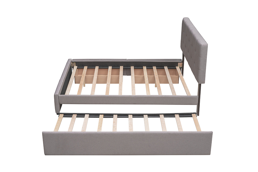 N15 Fráma Inchoigeartaithe Trundle Dúbailte Trundle Bunk Leaba Upholstered