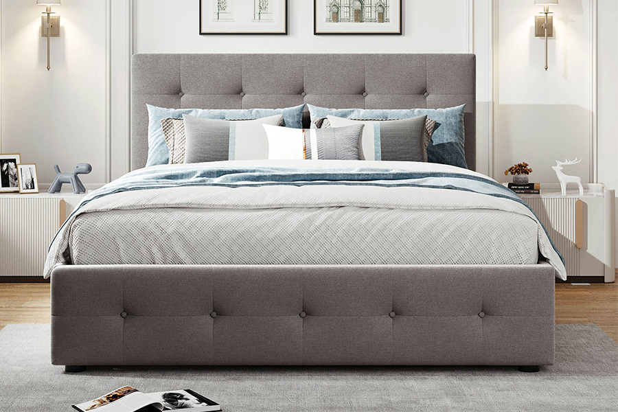 N15 Fráma Inchoigeartaithe Trundle Dúbailte Trundle Bunk Leaba Upholstered