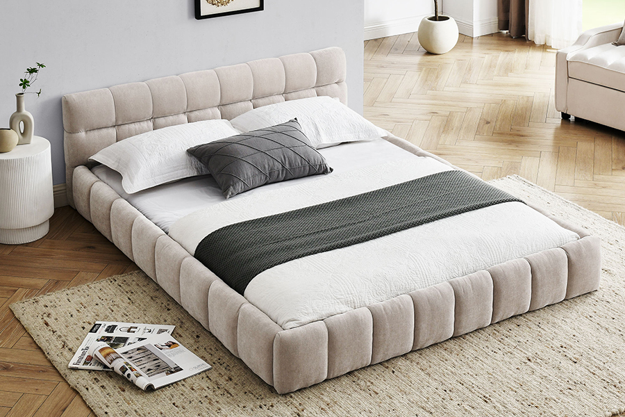N11 Dearadh nua-aimseartha cearnach Fráma Leaba Upholstered Compordach agus inchoigeartaithe