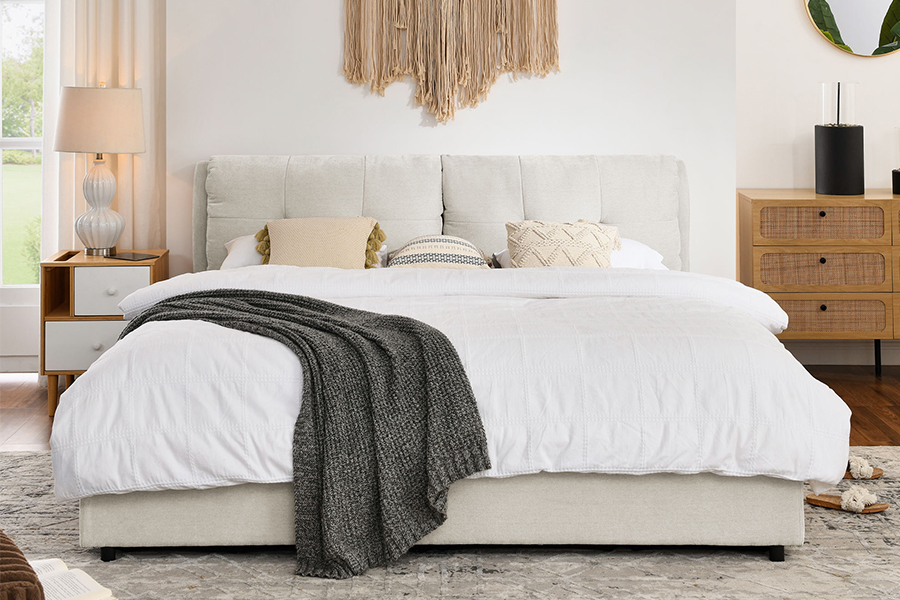 N10 Fráma Leaba Stórála Upholstered atá neamhdhíobhálach don chomhshaol agus durable