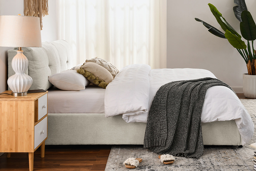 N10 Fráma Leaba Stórála Upholstered atá neamhdhíobhálach don chomhshaol agus durable