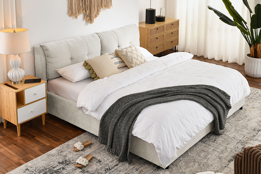 N10 Fráma Leaba Stórála Upholstered atá neamhdhíobhálach don chomhshaol agus durable