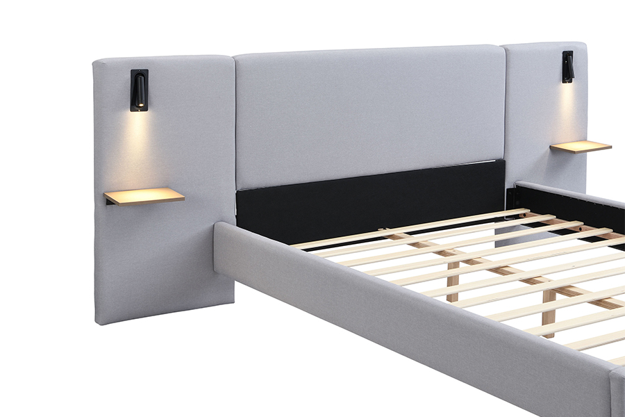 N1 Fabraic Durable Dark Grey Slat Sturdy Faoi stiúir Fráma Leaba Upholstered