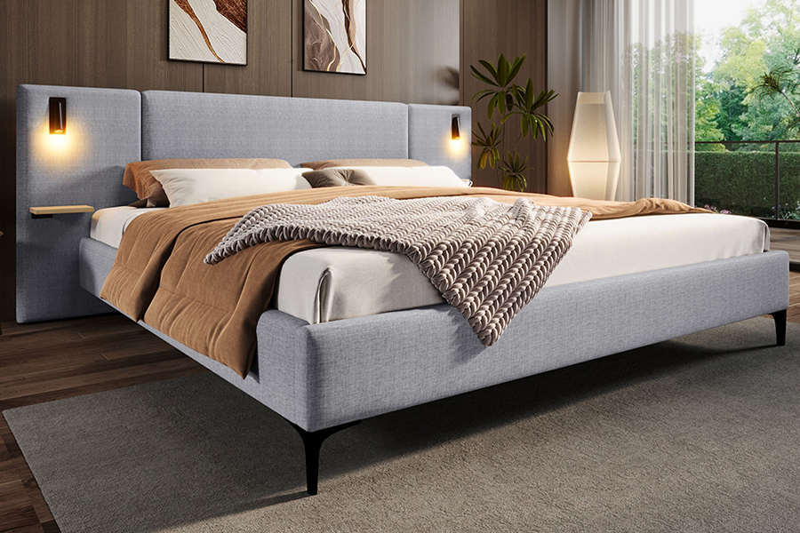 N1 Fabraic Durable Dark Grey Slat Sturdy Faoi stiúir Fráma Leaba Upholstered