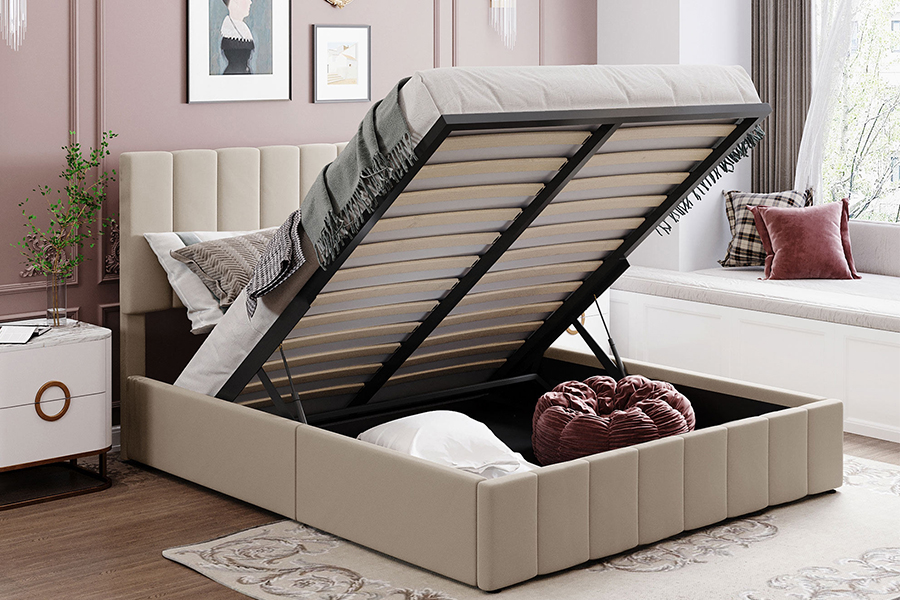 N19 Clár cloigeann stothach stiallach ingearach Frámaí Leapacha Stórála Upholstered