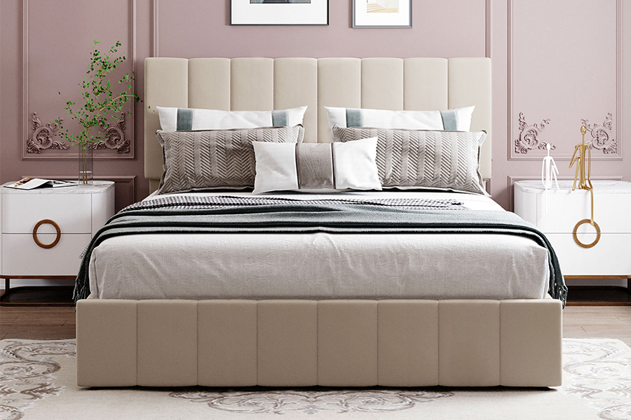 N19 Clár cloigeann stothach stiallach ingearach Frámaí Leapacha Stórála Upholstered