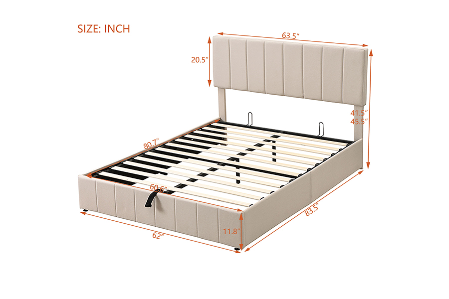 N19 Clár cloigeann stothach stiallach ingearach Frámaí Leapacha Stórála Upholstered