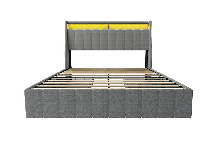 Leaba Fabraic Liath N2 Ábhair Éicea-Cháirdiúil Faoi stiúir Fráma Leaba Upholstered