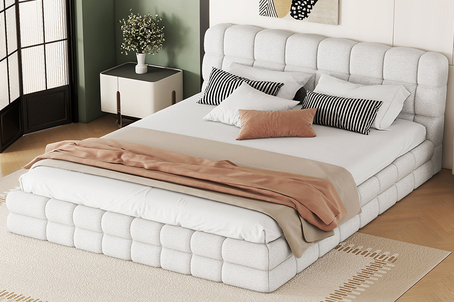 Fabraic Teddy N20 Plush Ardán Inchoigeartaithe Leaba Trundle Bunc Fráma Leaba Upholstered