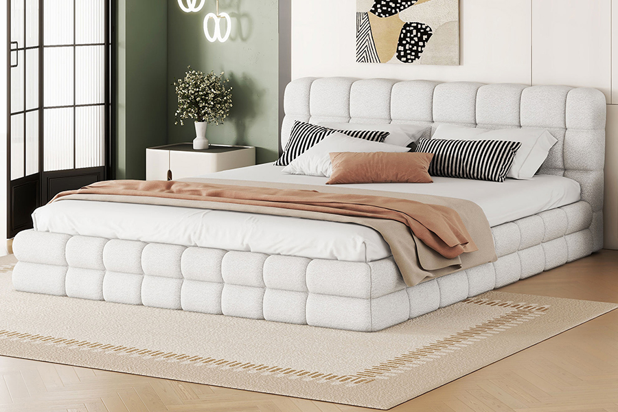Fabraic Teddy N20 Plush Ardán Inchoigeartaithe Leaba Trundle Bunc Fráma Leaba Upholstered