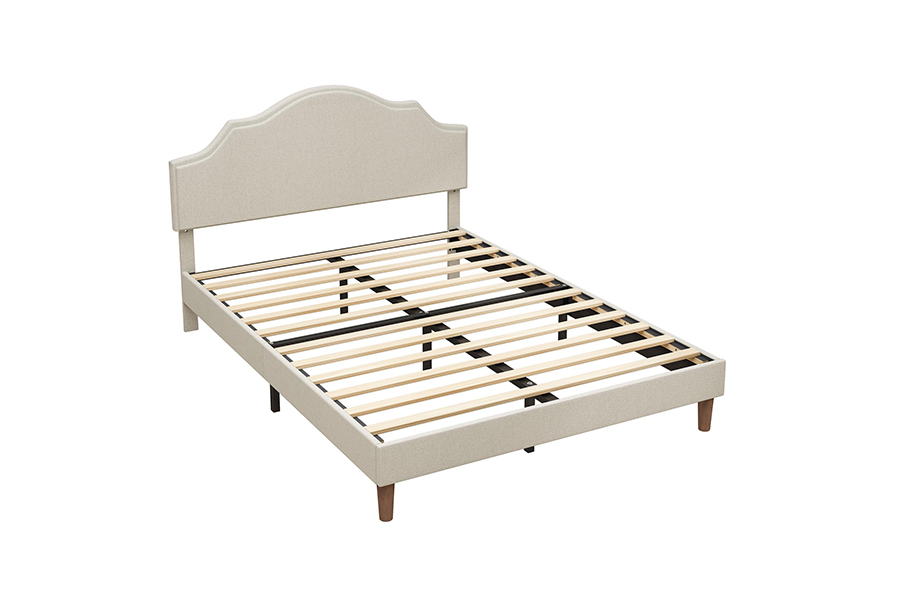 N21 Ardchaighdeáin Beige Fabraic Méid na Banríona Leaba Upholstered