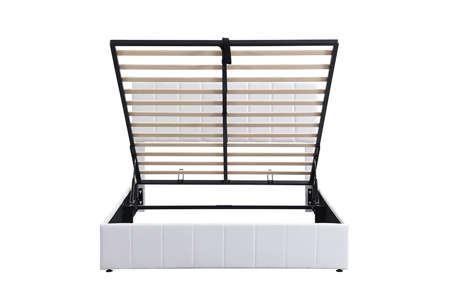 N5 Fabraic Bán Fráma Adhmaid CRUA Éicea-chairdiúil Frámaí Leaba Stórála Upholstered