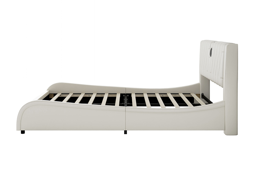 Leaba Ardán N8 Inchoigeartaithe Leaba Bog Nua-Aimseartha Bán Faoi stiúir Fráma Leaba Upholstered