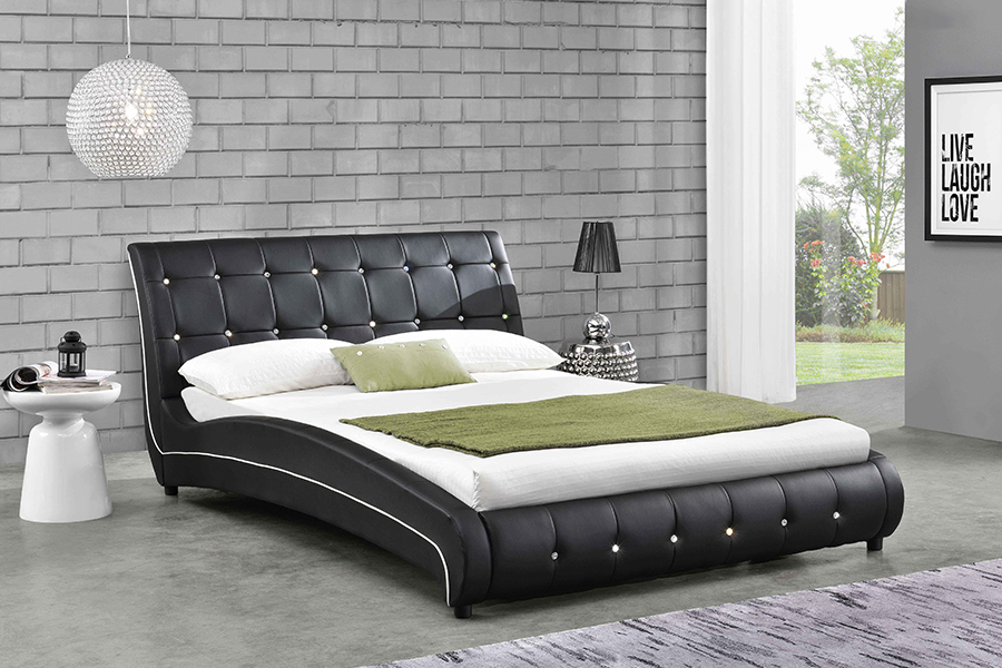 1144 Struchtúr adhmaid soladach Maisiú Diamond Leaba Upholstered