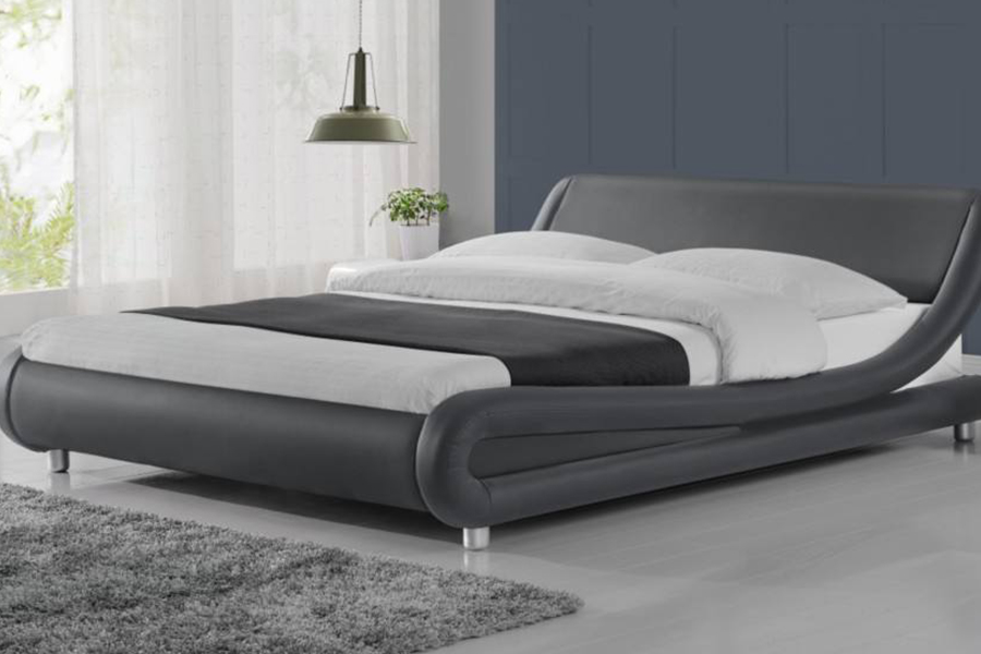 1140 Fráma Leathar Sintéiseach Leathar Adhmaid PU Leaba Upholstered