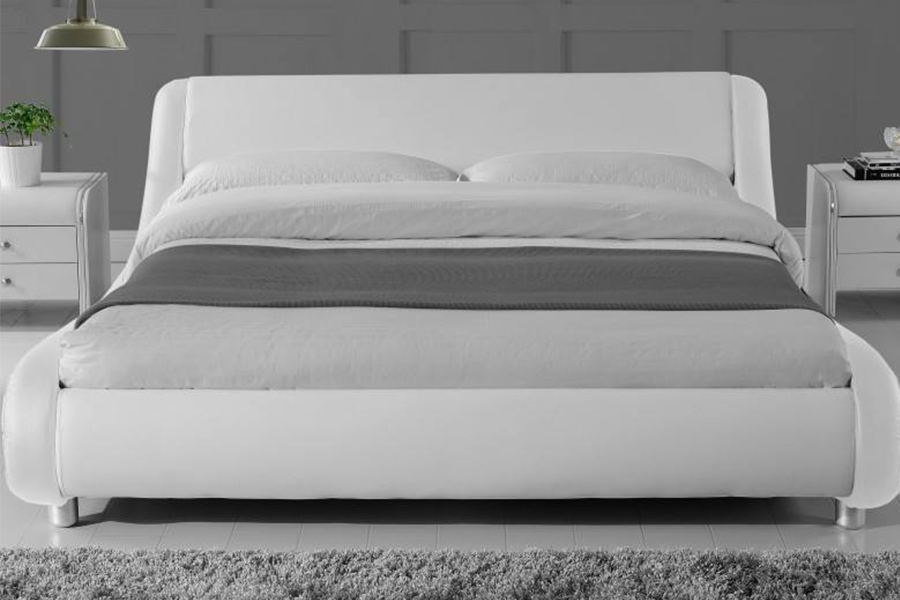 1140 Fráma Leathar Sintéiseach Leathar Adhmaid PU Leaba Upholstered