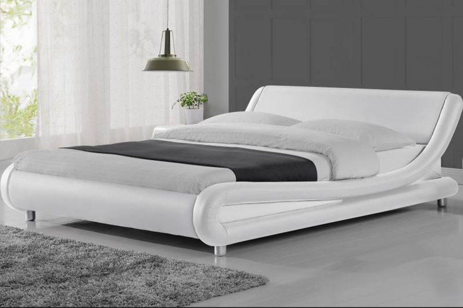 1140 Fráma Leathar Sintéiseach Leathar Adhmaid PU Leaba Upholstered