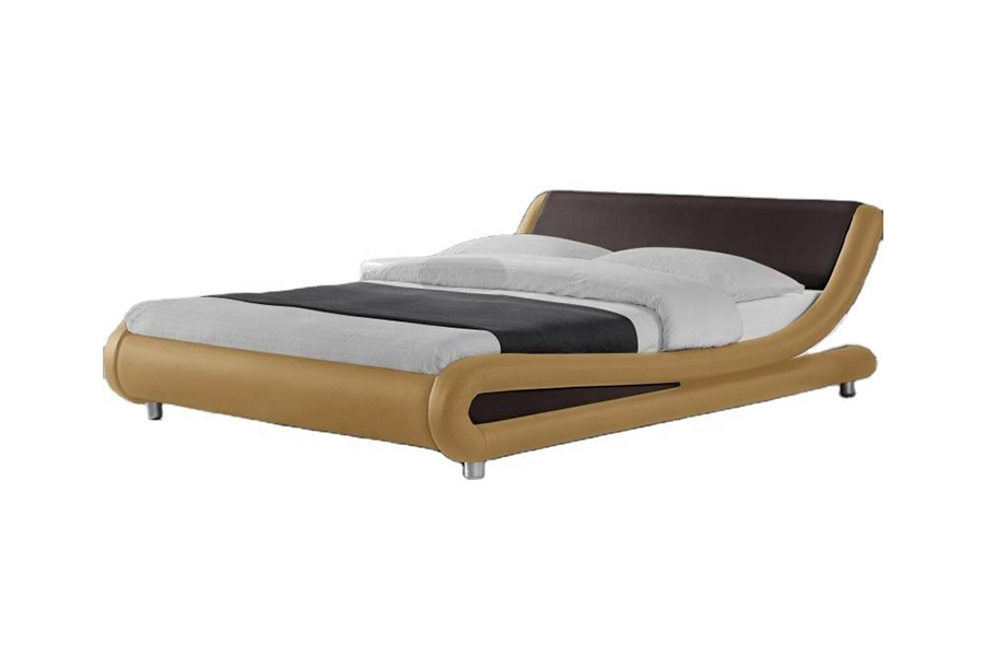 1140 Fráma Leathar Sintéiseach Leathar Adhmaid PU Leaba Upholstered