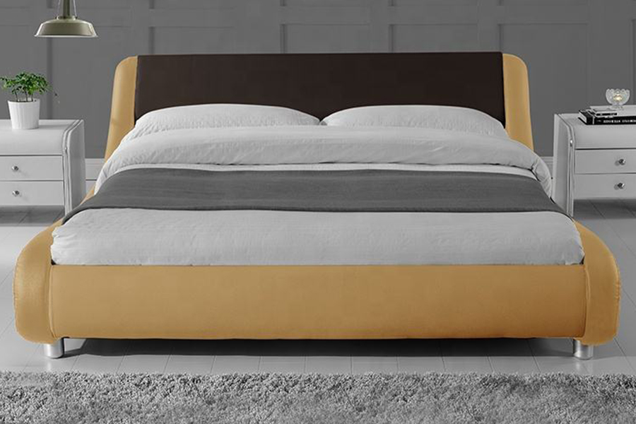 1140 Fráma Leathar Sintéiseach Leathar Adhmaid PU Leaba Upholstered