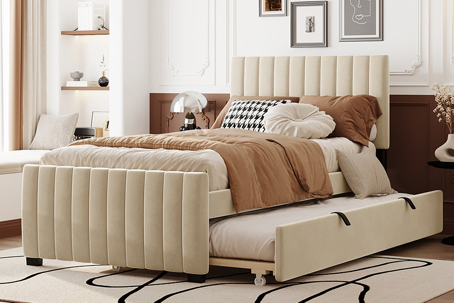 Fráma Leaba Cumhdaithe Bunk Trundle Éicea-Chairdeallmhar N9