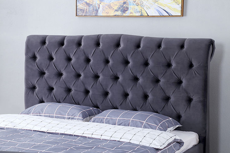 1304 Leaba Upholstered Fráma Adhmaid Leaba Upholstered Fabraic Velvet