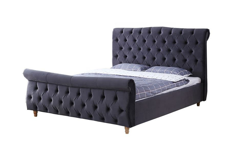 1304 Leaba Upholstered Fráma Adhmaid Leaba Upholstered Fabraic Velvet