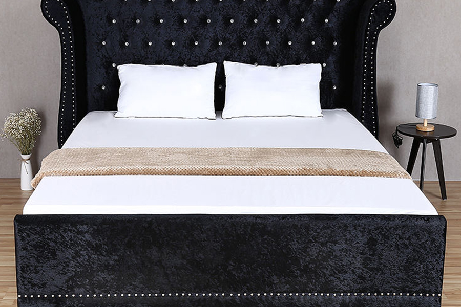 1245 Stíl na Breataine Fráma Adhmaid Úsáid Baile Leaba Upholstered