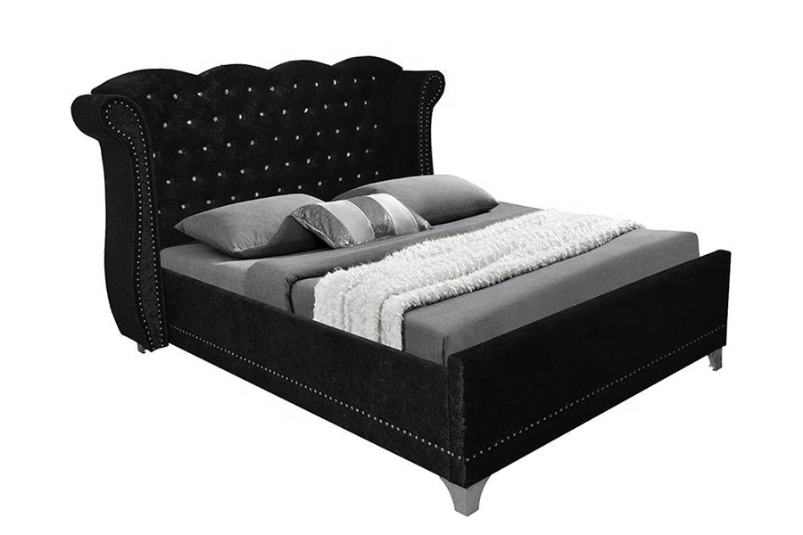 1245 Stíl na Breataine Fráma Adhmaid Úsáid Baile Leaba Upholstered