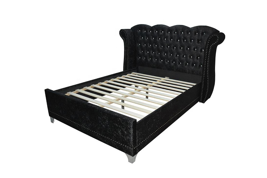 1245 Stíl na Breataine Fráma Adhmaid Úsáid Baile Leaba Upholstered