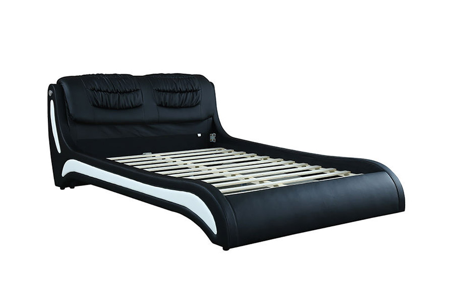 1441 Leaba Leathar Nua-Aimseartha Dearadh Minimalist Leaba Upholstered