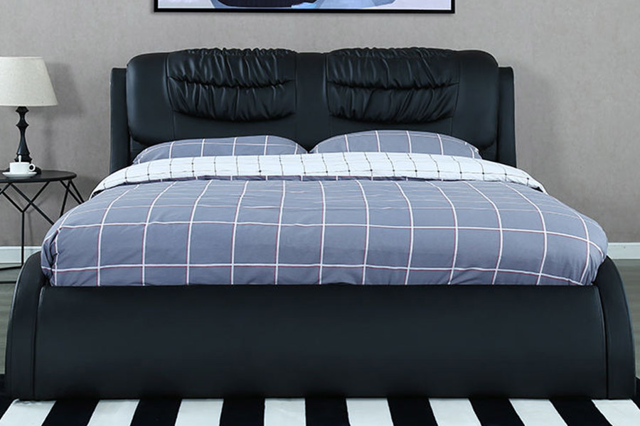 1441 Leaba Leathar Nua-Aimseartha Dearadh Minimalist Leaba Upholstered