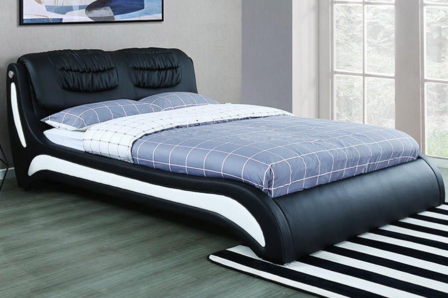 1441 Leaba Leathar Nua-Aimseartha Dearadh Minimalist Leaba Upholstered