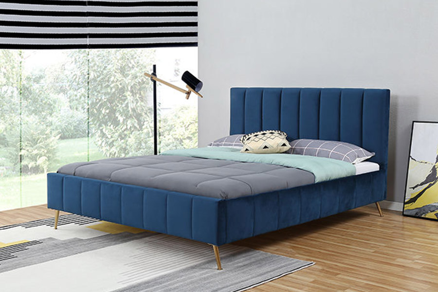 1382 Stíl Nua-Aimseartha Leaba Dhúbailte Leaba Upholstered Adhmad Soladach