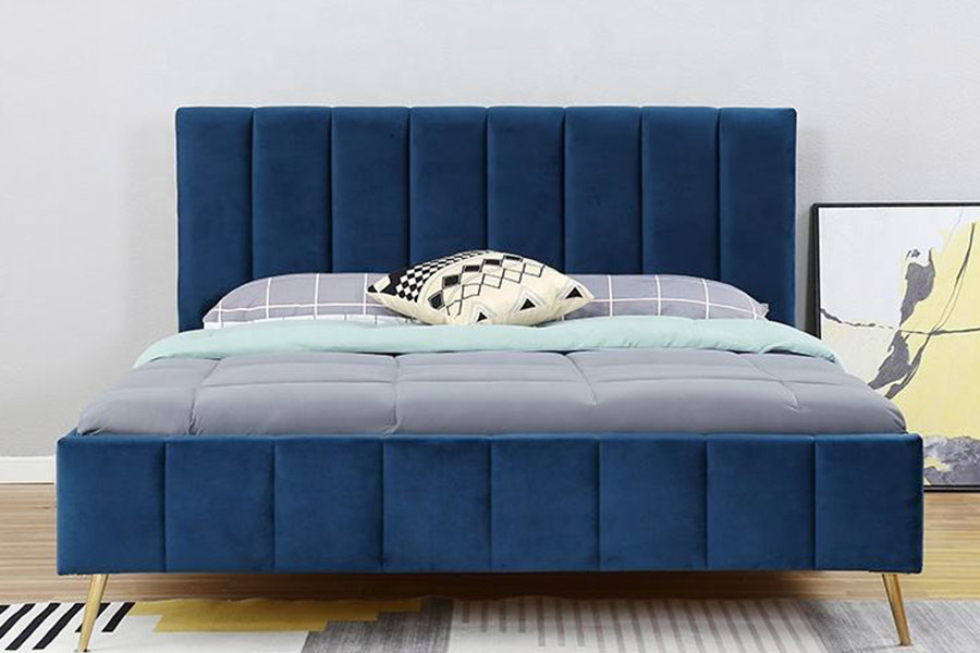 1382 Stíl Nua-Aimseartha Leaba Dhúbailte Leaba Upholstered Adhmad Soladach