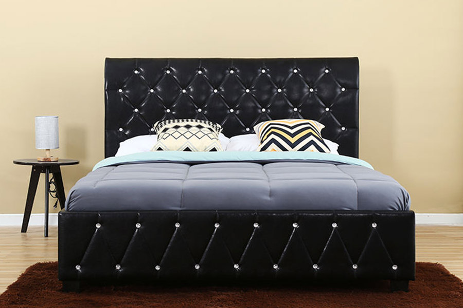 1367 Leathar Dubh Bog Ceannchlár Pu Ceannchláir Leaba Upholstered