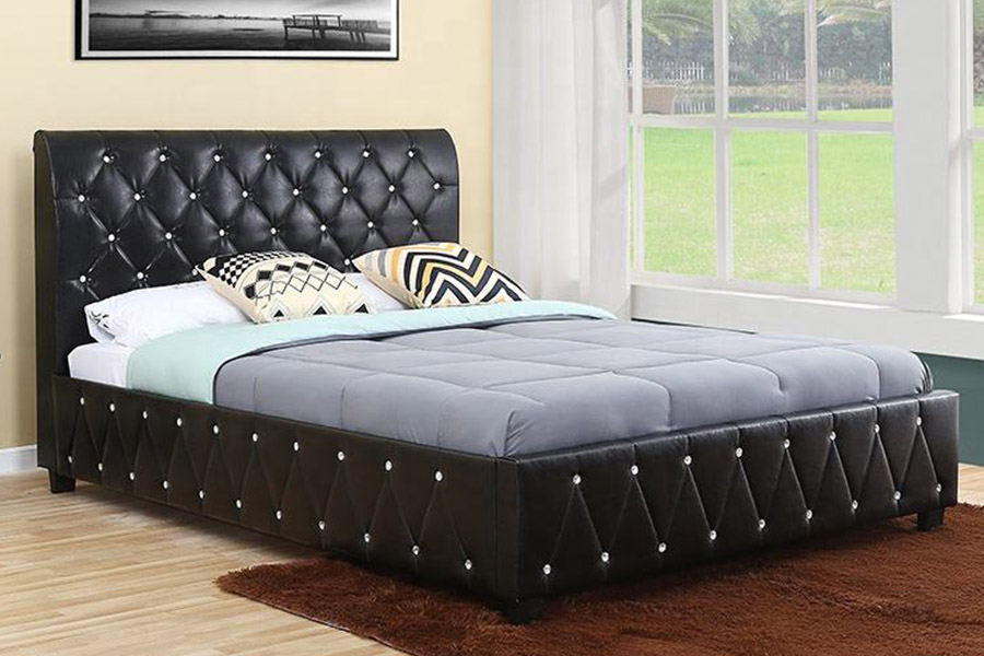 1367 Leathar Dubh Bog Ceannchlár Pu Ceannchláir Leaba Upholstered