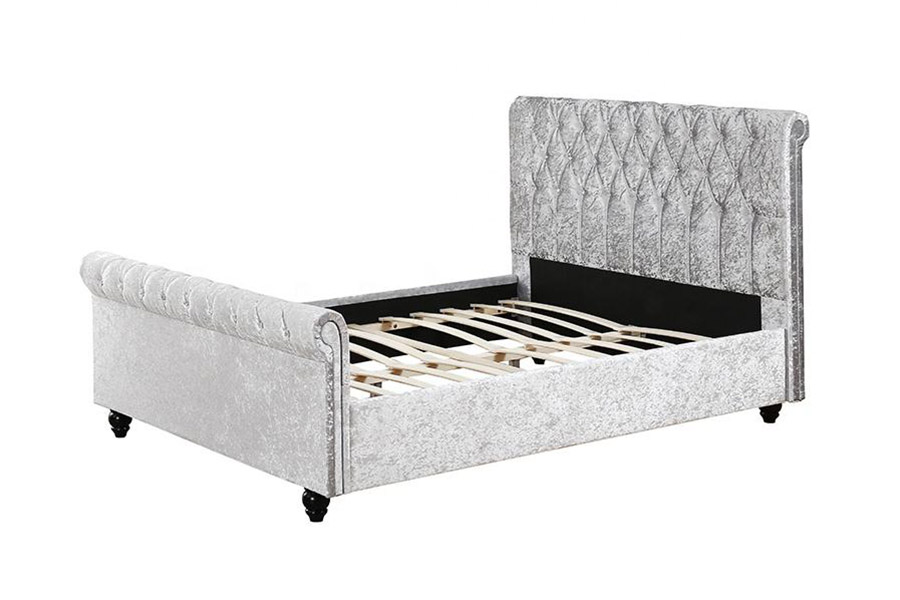 1366 Leaba Sleigh Nua-Aimseartha Fabraic Velvet Leaba Upholstered
