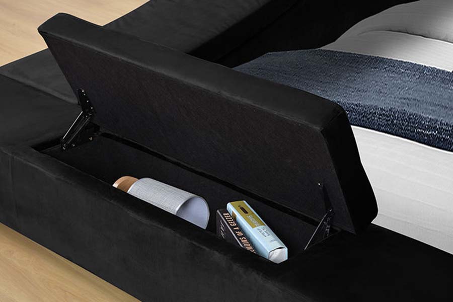 1550 Leaba Fabraic Dúbailte Nua-Aimseartha Fráma Leaba Stórála Upholstered