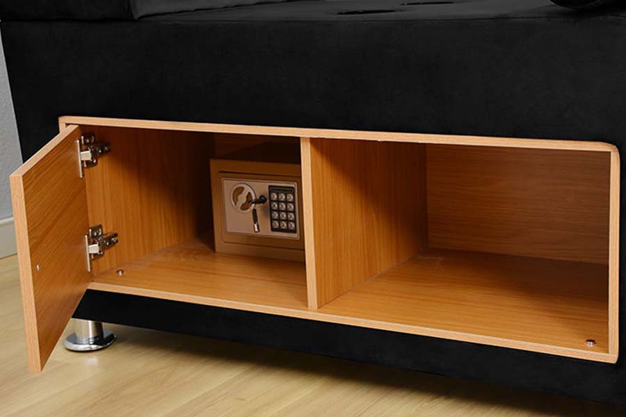 1550 Leaba Fabraic Dúbailte Nua-Aimseartha Fráma Leaba Stórála Upholstered