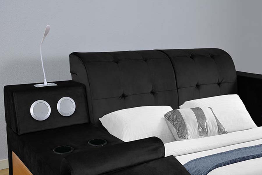 1550 Leaba Fabraic Dúbailte Nua-Aimseartha Fráma Leaba Stórála Upholstered