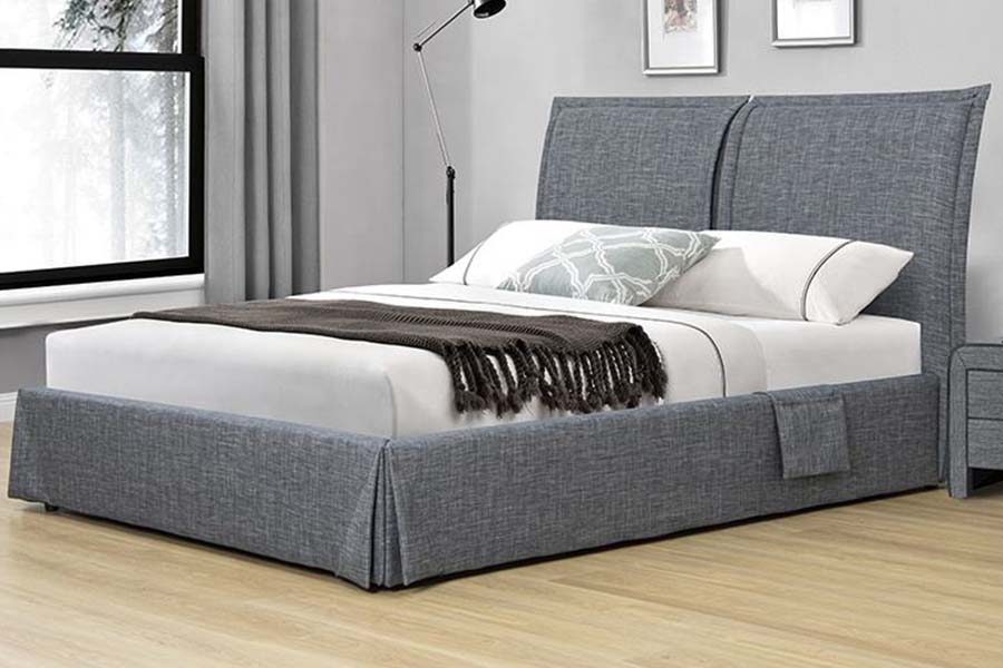 1530 Leapacha Upholstered Fabraic Línéadaigh Fráma Leaba Stórála Upholstered